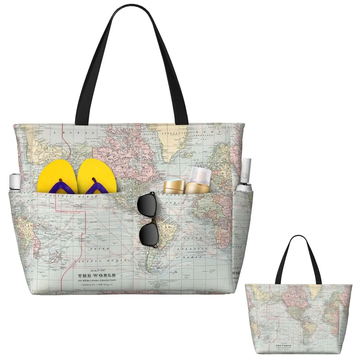 Yoga Fitness World - Bolso de mano vintage con mapa